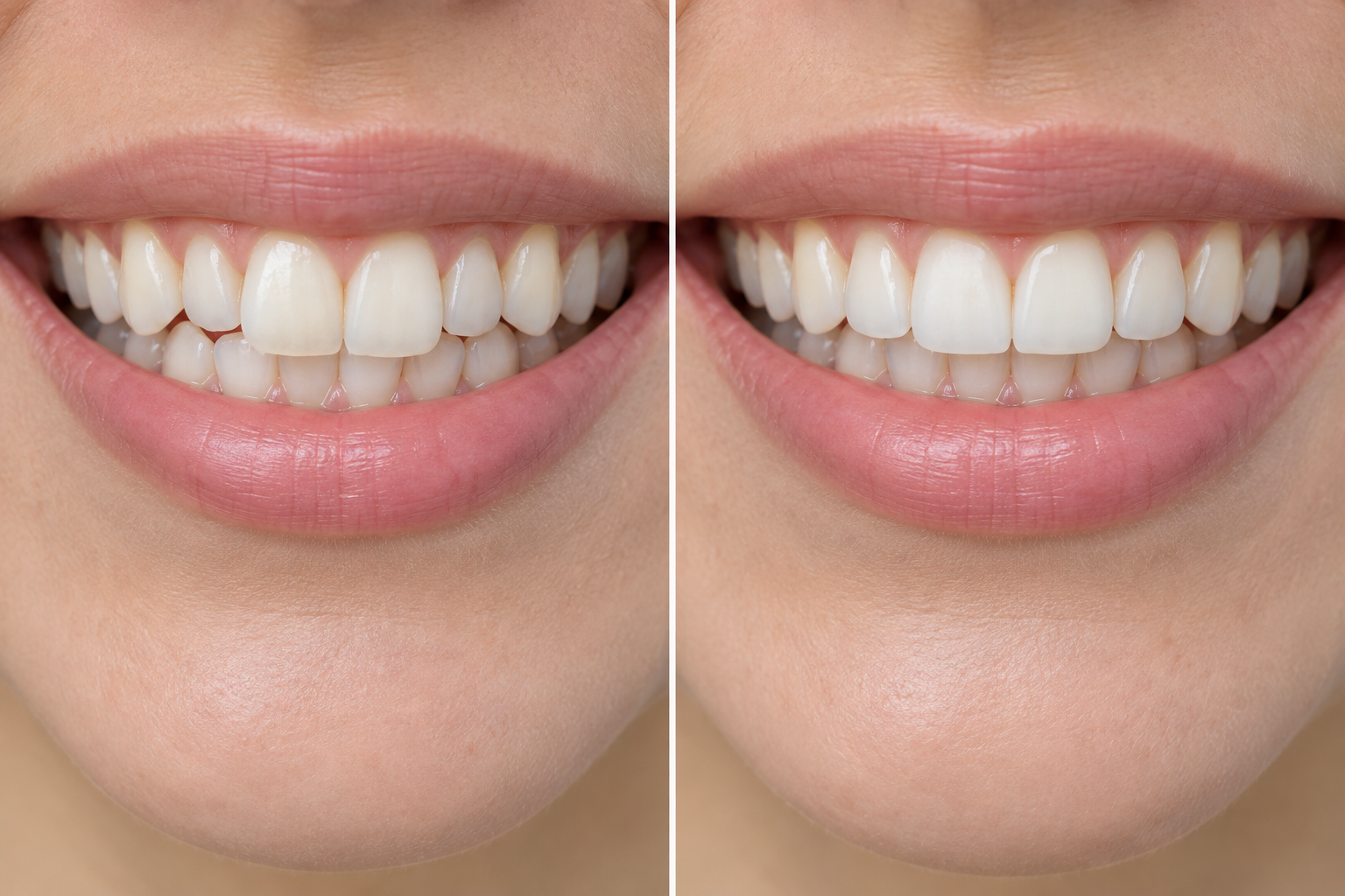 AI-generated before-and-after smile visualization for a fictional alignment case