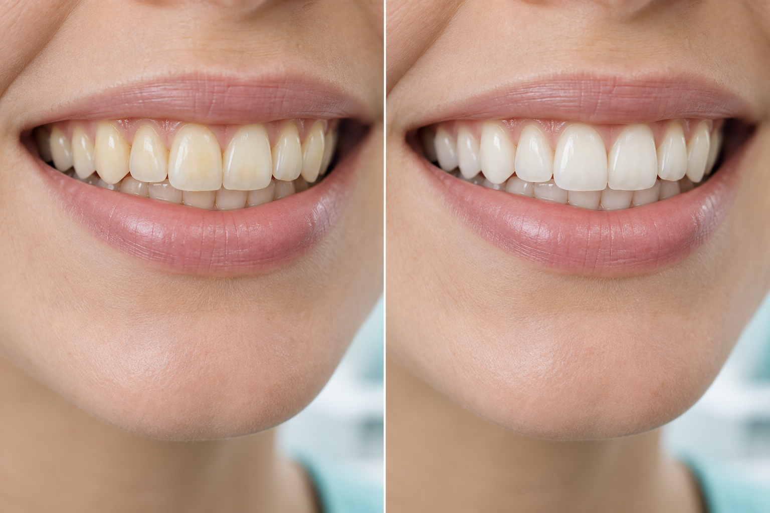 AI-generated before-and-after smile visualization for a fictional preventive cleaning case