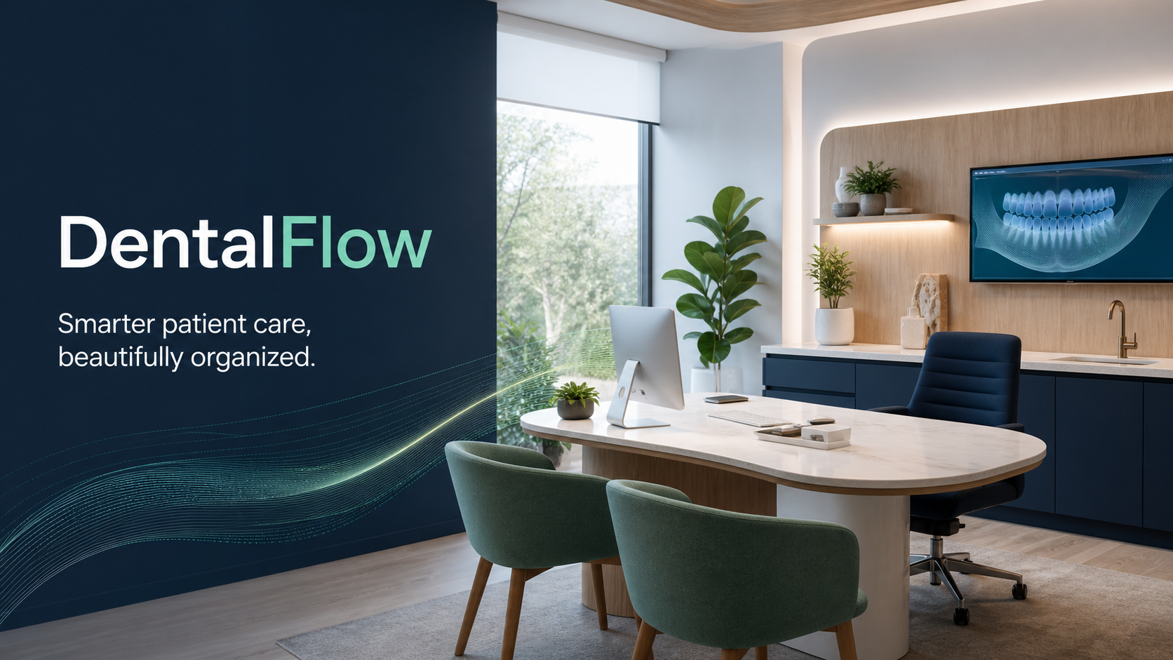A bright, modern dental consultation room designed around calm, organized patient care